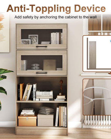 Giantex 4-Tier Tall Bookcase with Flip-up Doors