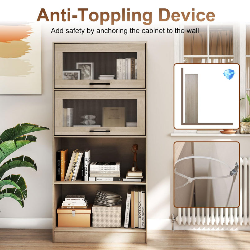 Giantex 4-Tier Tall Bookcase with Flip-up Doors