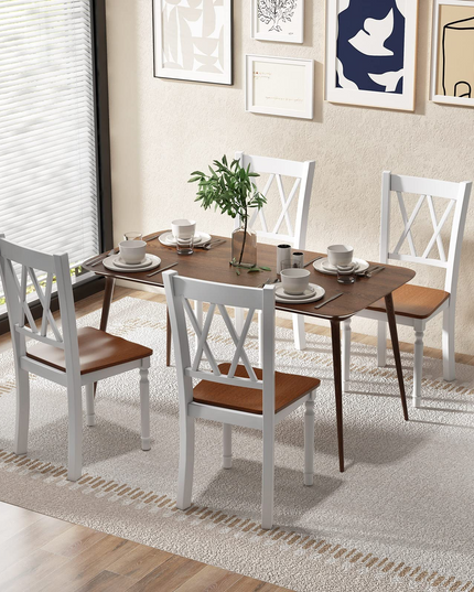Giantex Dining Room Chairs Set of 4 White - Wooden Farmhouse Kitchen Chairs with Rubber Wood Seat
