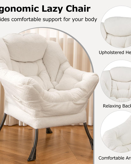 Giantex Set of 1/2 Lazy Chairs, Modern Sherpa Accent Chair w/Upholstered Single Sofa Chair w/Armrests & Side Pocket