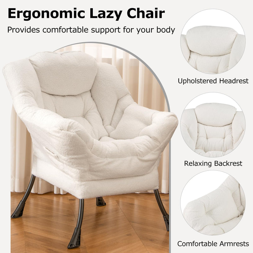 Giantex Set of 1/2 Lazy Chairs, Modern Sherpa Accent Chair w/Upholstered Single Sofa Chair w/Armrests & Side Pocket