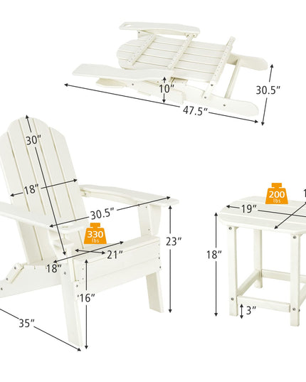 Folding Adirondack Chair with Side Table, Outdoor Adirondack Chair w/Cup Holder