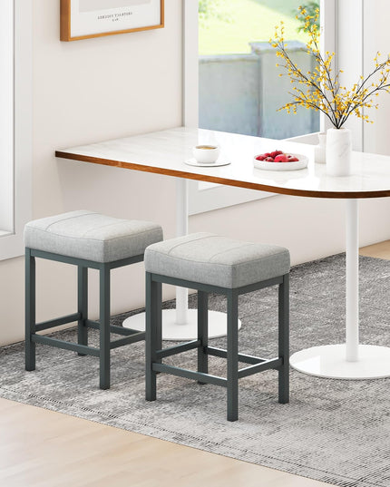 Giantex Counter Height Bar Stools Set of 2/4, 24.5" Backless Linen Fabric Bar Saddle Stools w/Solid Rubber Wood Frame & Footrest