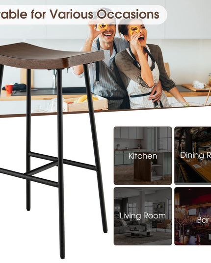 Industrial Saddle Stool with Footrest, Metal Legs, Adjustable Foot Pads, Backless Counter Height Chair for Living Room Kitchen Bar