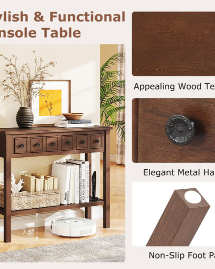 Giantex 38" Retro Entryway Table with 2 Drawers and Open Storage Shelf