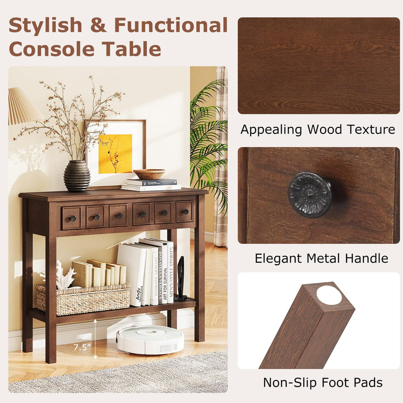 Giantex 38" Retro Entryway Table with 2 Drawers and Open Storage Shelf