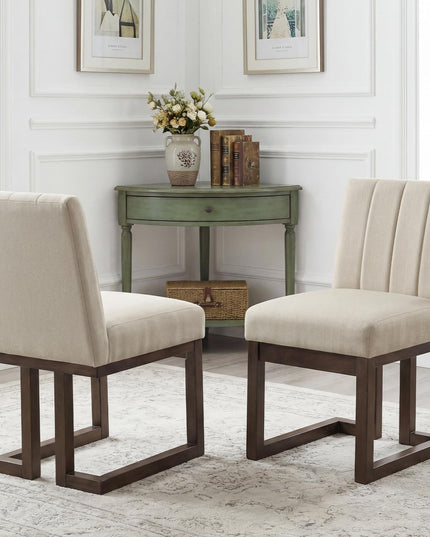 Giantex Farmhouse Fabric Upholstered Kitchen Chairs with 5.5" Thickened Padded Seat