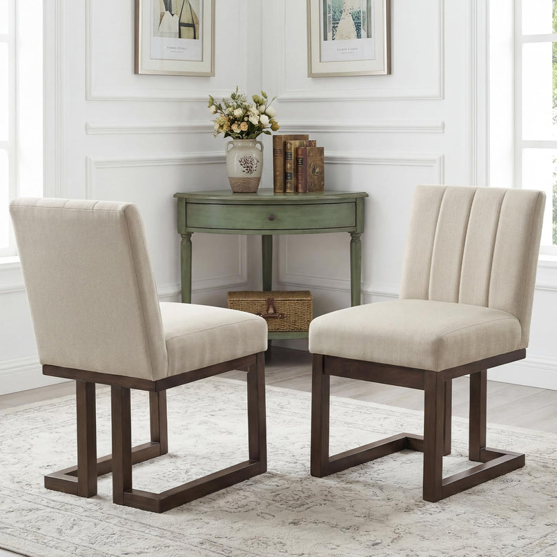 Giantex Farmhouse Fabric Upholstered Kitchen Chairs with 5.5" Thickened Padded Seat