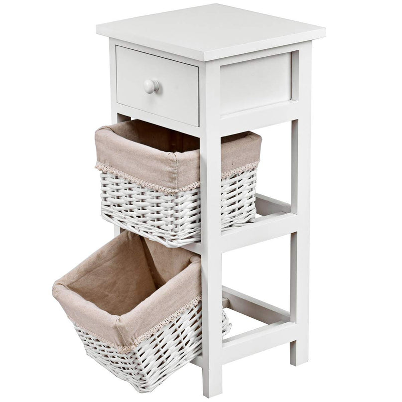 Giantex Wooden Nightstand 3-Tier Modern Bedside Table with 1 Drawer and 2 Storage Baskets