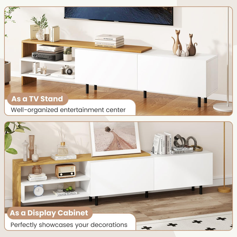 Meuble TV Giantex pour téléviseurs jusqu'à 80 pouces | Meuble de divertissement blanc avec rangements