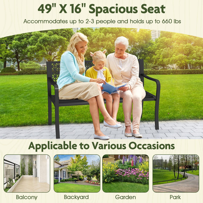 Giantex Patio Bench with Geometric Backrest for Garden
