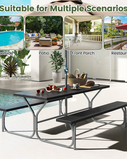 Giantex Picnic Table 6FT for 8 Person, Outdoor Table Set w/ 2 Benches