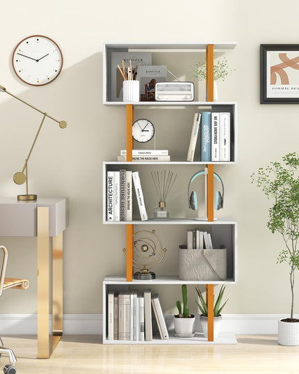 Giantex 5-Tier Geometric Bookcase Freestanding Display Shelf Rack