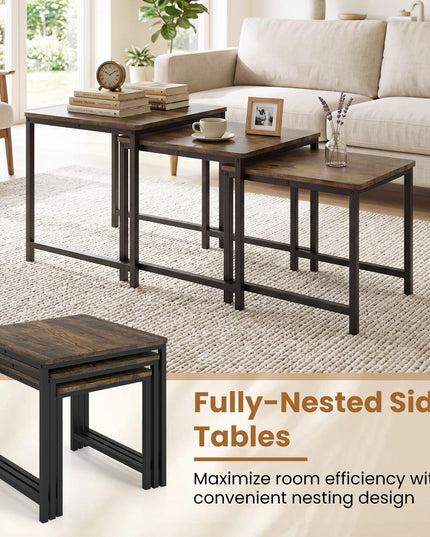 Giantex Modern Nesting Coffee Table Set of 3 with Metal Frame for Small Space