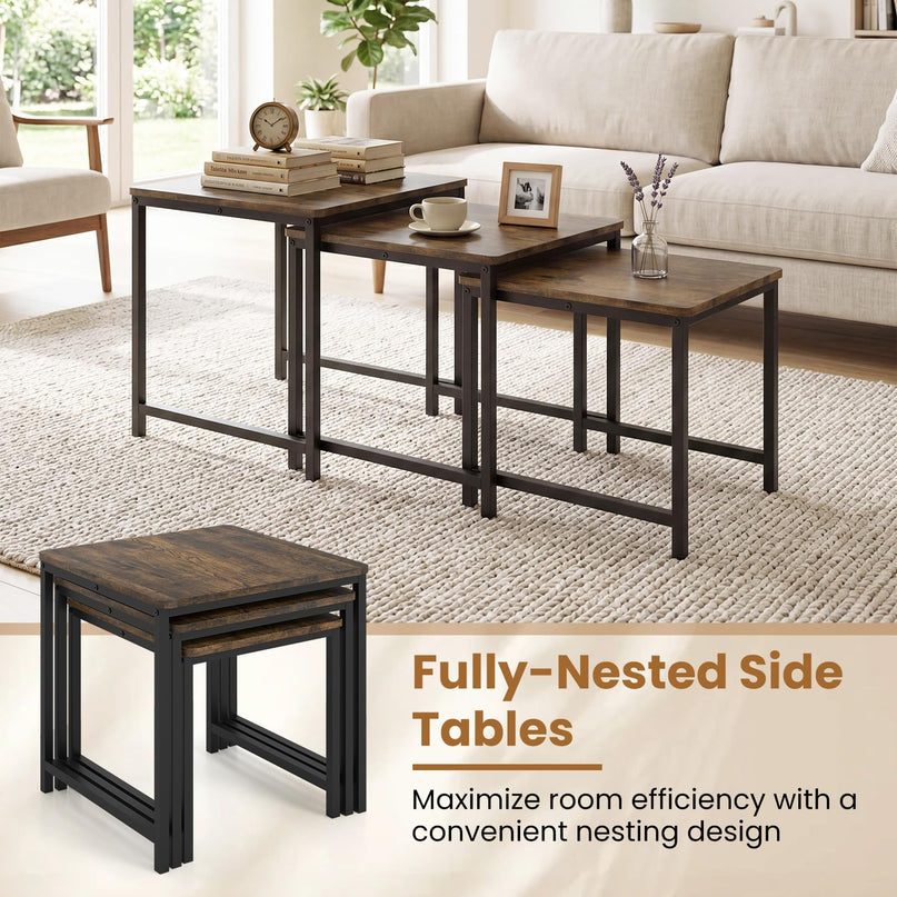 Giantex Modern Nesting Coffee Table Set of 3 with Metal Frame for Small Space