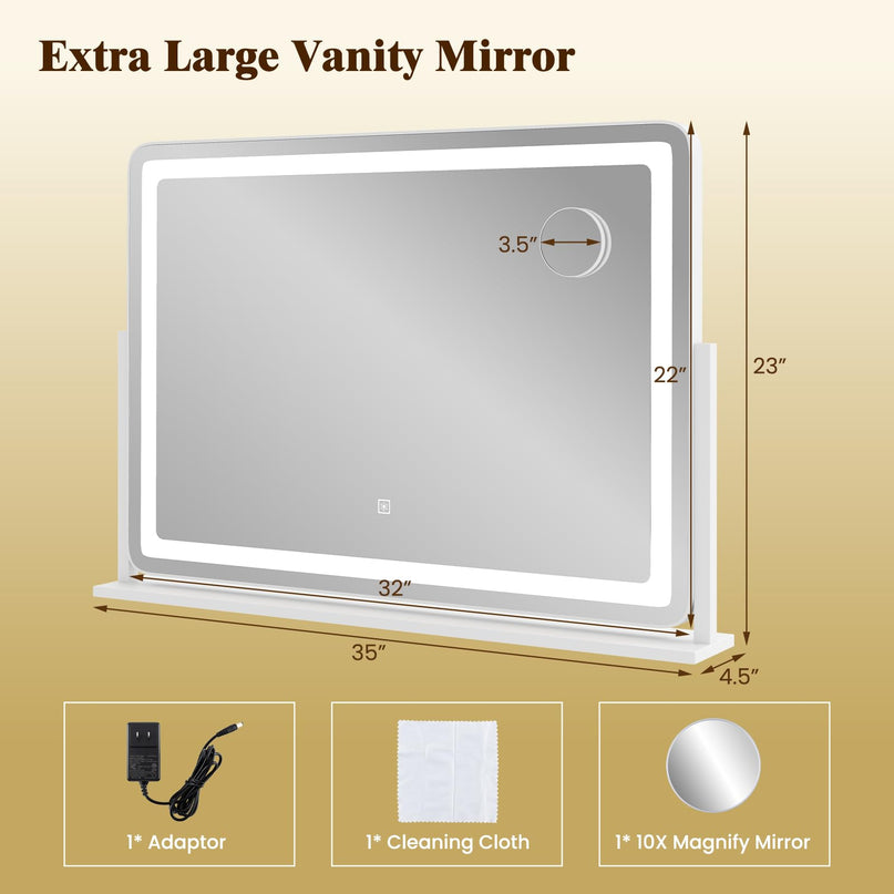 CHARMAID Vanity Mirror with Lights - 32'' x 22'' Large Lighted Vanity Makeup Mirror with 10X Magnify Mirror