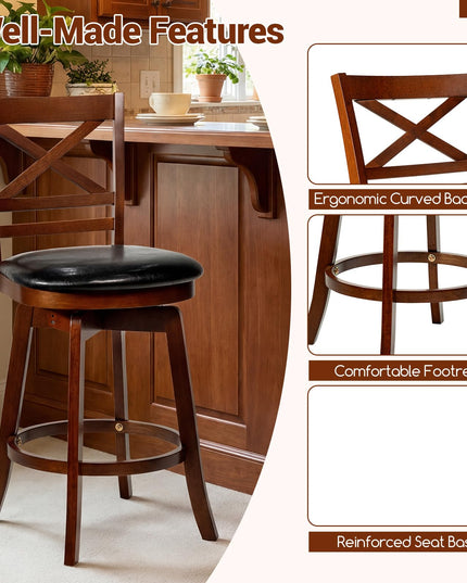 Giantex Swivel Bar Stools Set with PU Faux Leather Upholstered Seat