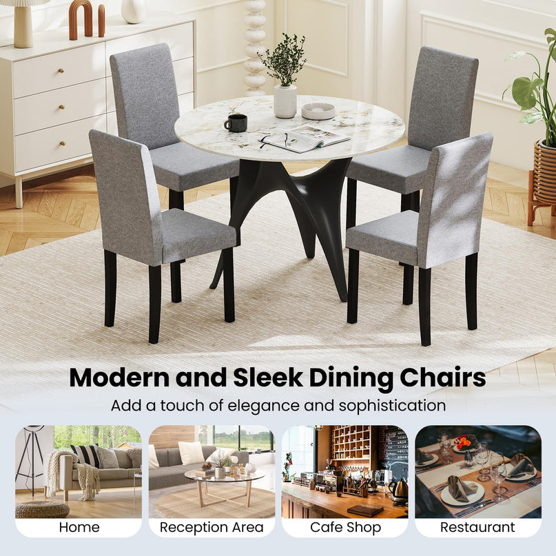 Giantex Upholstered Dining Chair Set of 2/4 with Rubber Wood Legs