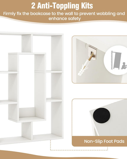 Giantex 7-Cube Bookcase White, Modern Freestanding Wooden Rectangular Bookshelf with Anti-Tipping Kits