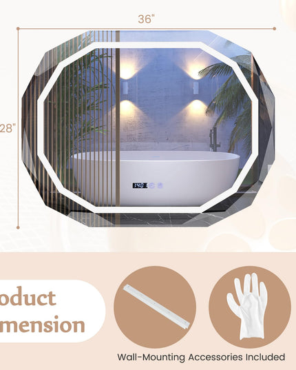 LED Bathroom Mirror, Lighted Beveled Edge Vanity Mirror Wall Mounted