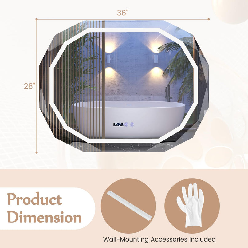 LED Bathroom Mirror, Lighted Beveled Edge Vanity Mirror Wall Mounted