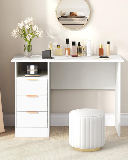 Giantex White Desk with Drawers, Modern Home Office Desk Writing Study Desk with Charging Station
