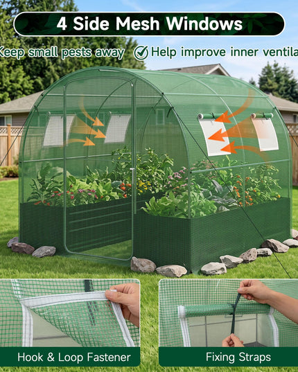 6.5 x 6.5 Ft Walk-in Greenhouse with Raised Garden Bed