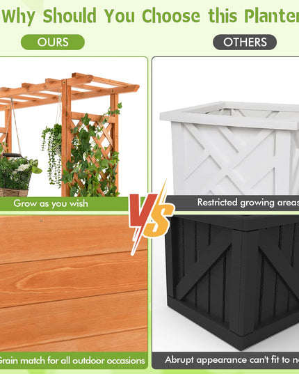 Giantex Raised Garden Bed with Trellis, Wood Planter Box with Roof & Side Trellis, Drain Holes