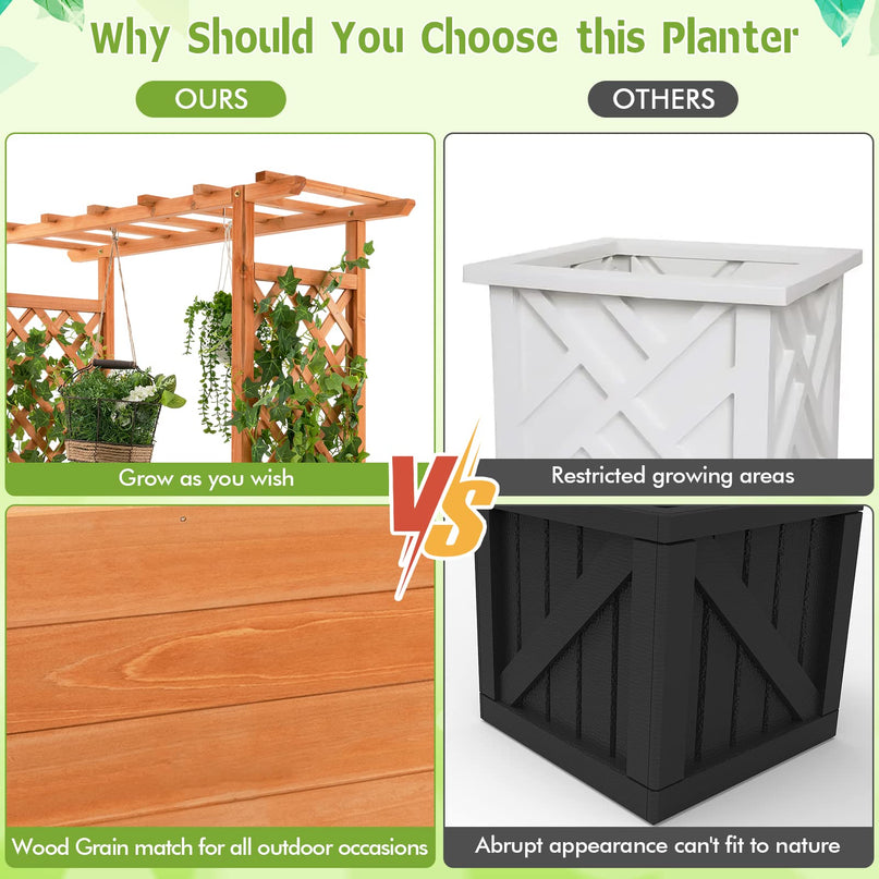 Giantex Raised Garden Bed with Trellis, Wood Planter Box with Roof & Side Trellis, Drain Holes