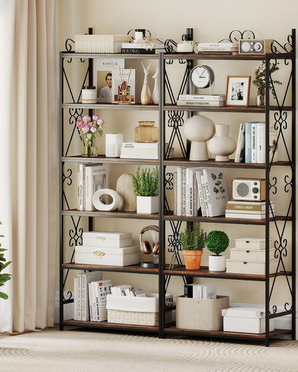 Giantex 6-Tier Industrial Bookcase with Scrollwork Metal Frame & 2 Anti-Tipping Kits