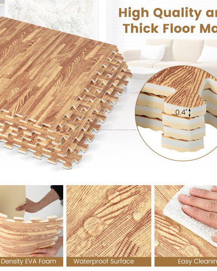 Giantex 100 Sq. Ft Wood Grain Floor Tiles Foam Mat, 25 PCS 24'' x 24'' Puzzle Exercise Mats with Borders