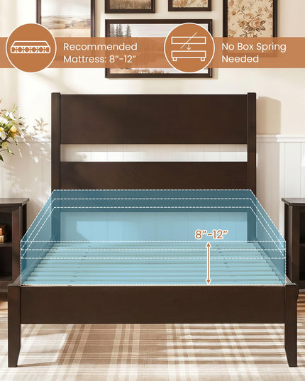 GIANTEX Twin/Full/Queen Size Wooden Bed Frame with Slatted Headboard