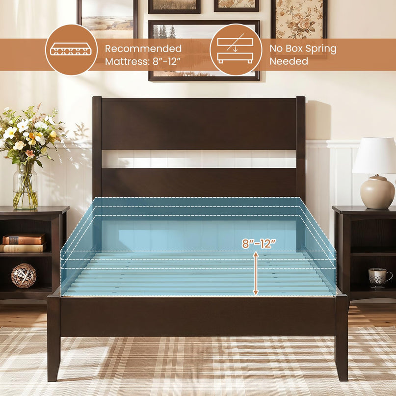 GIANTEX Twin/Full/Queen Size Wooden Bed Frame with Slatted Headboard