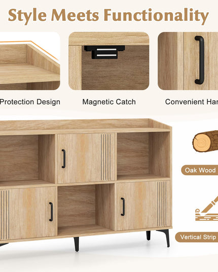 Giantex Storage Cabinet, Sideboard with 3 Doors, 3 Open Compartments, Bookcase with 5 Raised Metal Legs