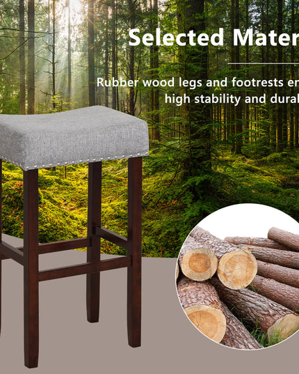 Giantex 29.5" Bar Height Bar Stools Set of 4 - Backless Saddle Barstools with Nailhead Linen Foam Seat