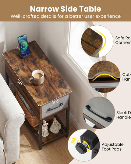Table d'appoint étroite Giantex avec station de charge