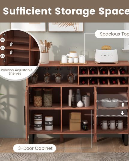Giantex Wine Bar Cabinet, Buffet Sideboard with 3 Doors & Adjustable Shelves, Liquor Cabinet