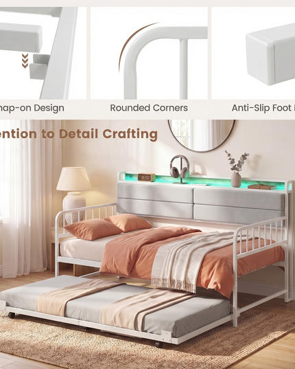 Giantex Daybed with Trundle Twin Bed Frame with LED Lights