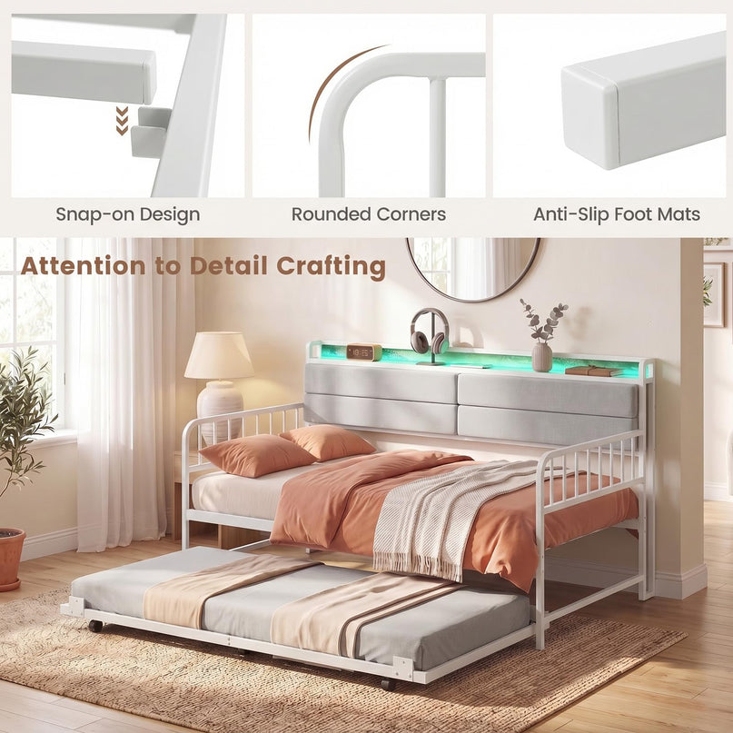 Giantex Daybed with Trundle Twin Bed Frame with LED Lights