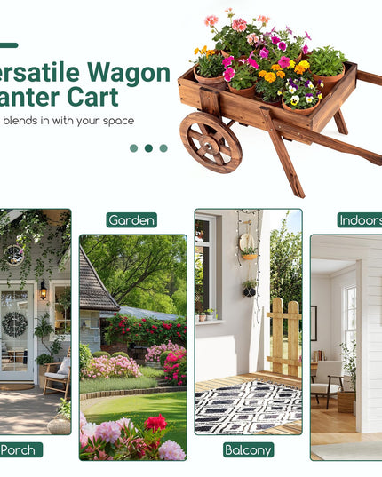 GIANTEX Wooden Wagon Planter Box with Wheels