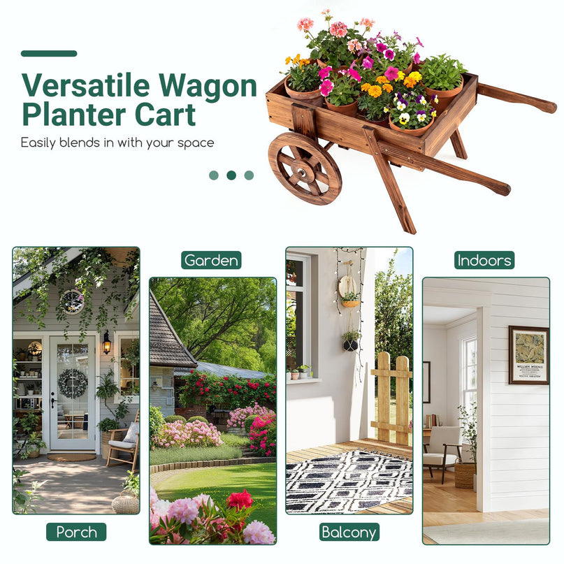 GIANTEX Wooden Wagon Planter Box with Wheels