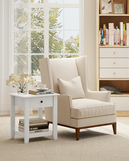 Drawer 1/2-Tier Bedside Table with Storage Open Shelf