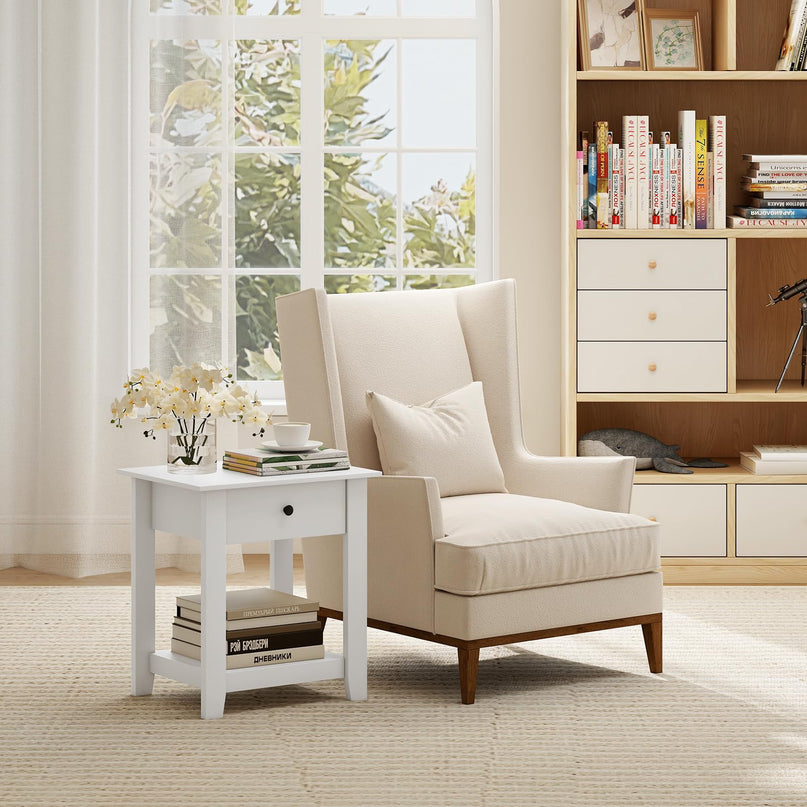 Drawer 1/2-Tier Bedside Table with Storage Open Shelf