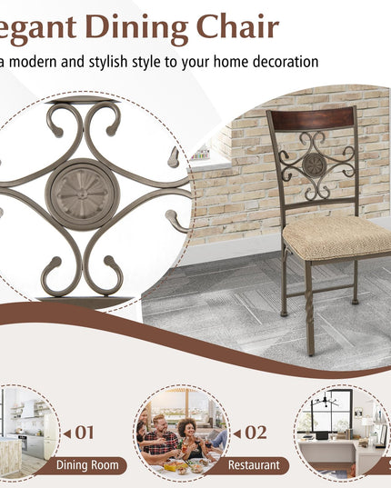 Giantex Upholstered Dining Chair Set, Vintage Metal Dining Chairs with Soft Padded Seat Cushion
