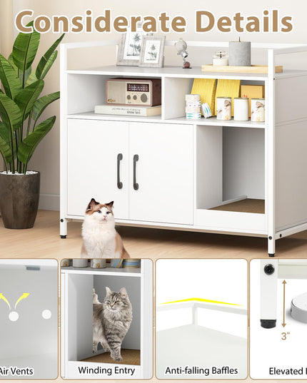 Giantex Cat Litter Box Enclosure Cat Washroom Hidden Furniture with Front Entry