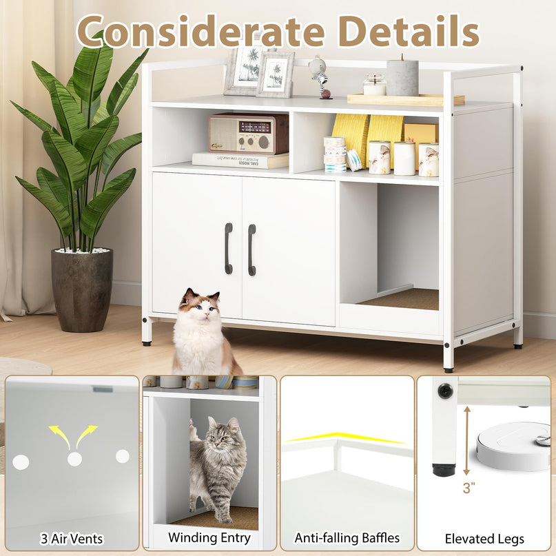 Giantex Cat Litter Box Enclosure Cat Washroom Hidden Furniture with Front Entry