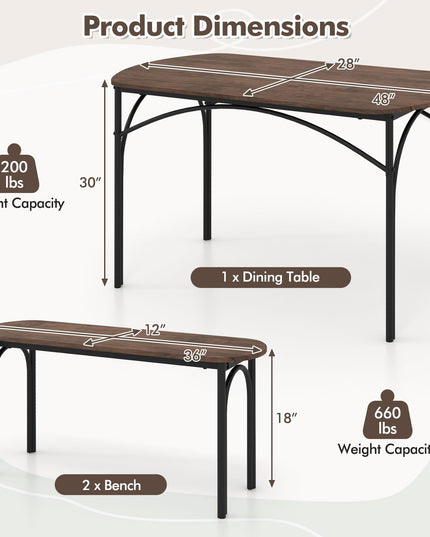 Giantex Dining Table Set for 4, Modern Oval Kitchen Table Set with 2 Benches, Metal Frame