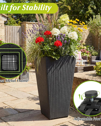 Giantex 3 Pack Tall Planters | 30"-22"-18.5" H Tapered Rattan Planter with Detachable Inner Boxes