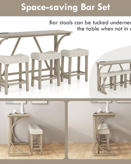 Giantex Small Dining Table Set - 4-Piece Bar Table and Chairs Set with Power Outlet