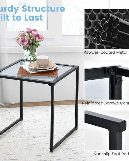 Giantex Outdoor 17” Square Table - Patio Tempered Glass End Table Side Table with Metal Frame